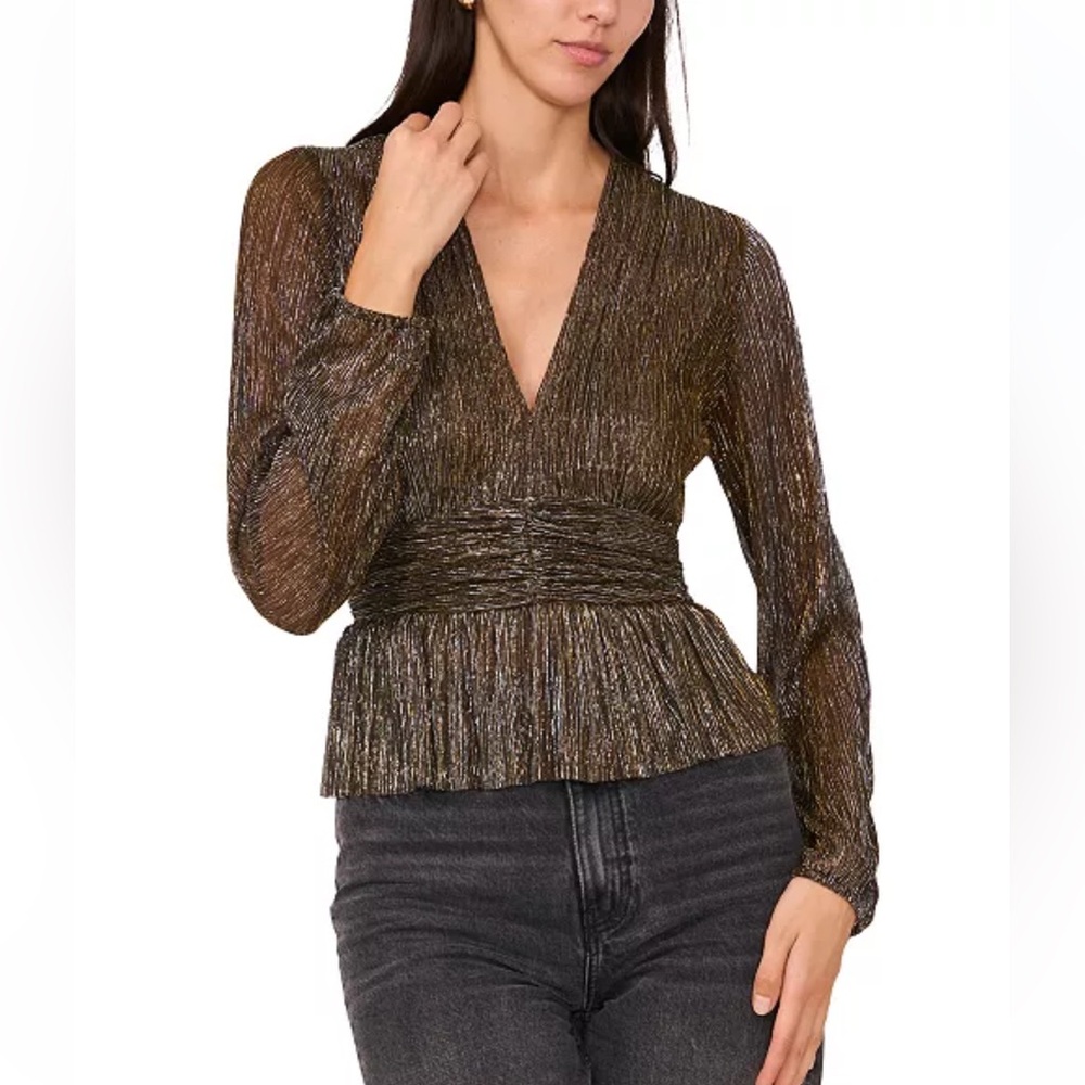 Parker Metallic-Stripe Vneck Top